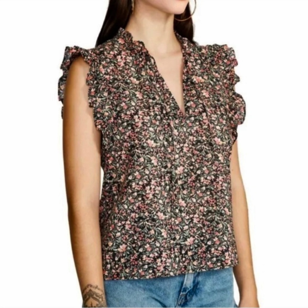 BB Dakota by Steve Madden Ditsy floral Ruffle Top Sleeveless size Large EUC